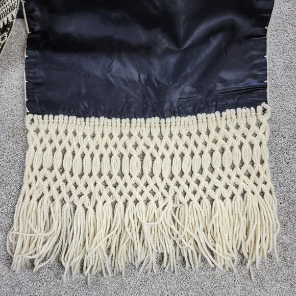 VINTAGE Mexican Rebozo 85" Black White Handmade Shawl Wrap Scarf RARE 60s 70S - Picture 13 of 16